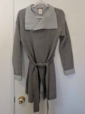 Chiaramente Grey Wool Blend Belted Cardigan Sweater, Medium, Made in Italy